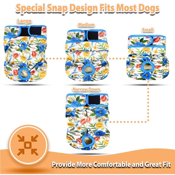 NWT, 3 Female Dog Washable Diapers in Floral Tropical prints, Medium - Picture 7 of 11